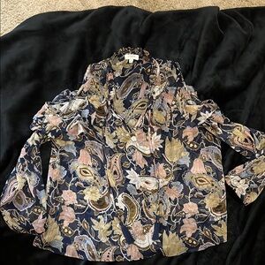 Umgee Black Ruffled cold shoulder 3/4 Sleeve Blouse